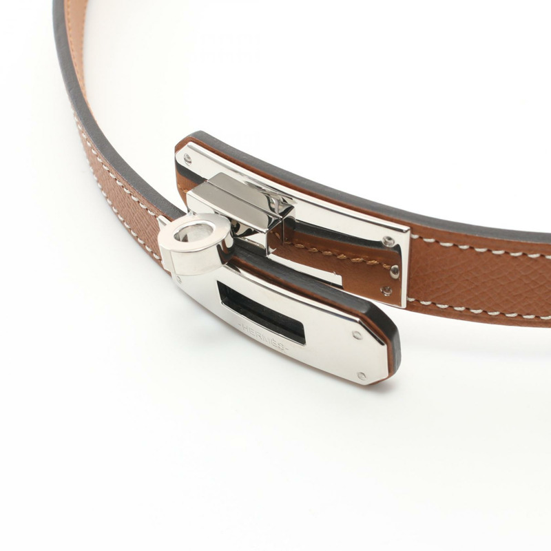 HERMES Kelly 腰帶 Taurillon Clemence 皮革 棕色 金 二手 女款 D SHW-2