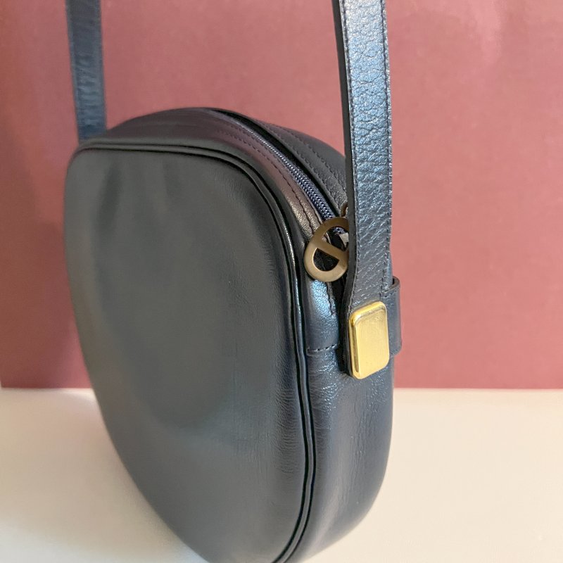 Christian Dior Shoulder Bag中古美品深藍色皮革側肩包斜背袋-7