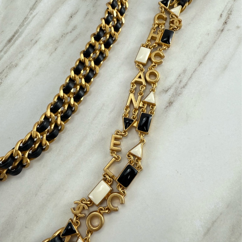 香奈兒Chanel 黑金琺琅字母雙鏈條 方胖-23