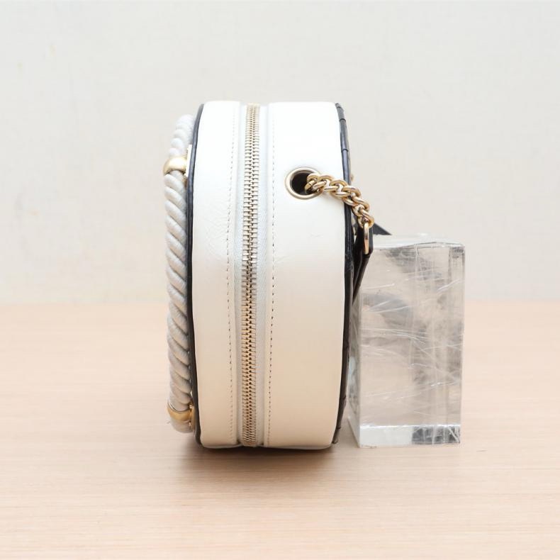 CHANEL(香奈兒) 圓餅包 纜繩邊 大LOGO 黑白 27開 金扣-1