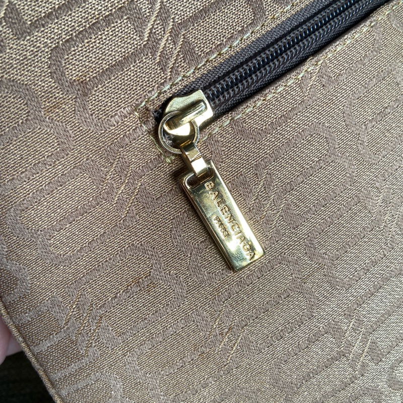Balenciaga Vintage 墨綠皮革棕色三層肩背包-12