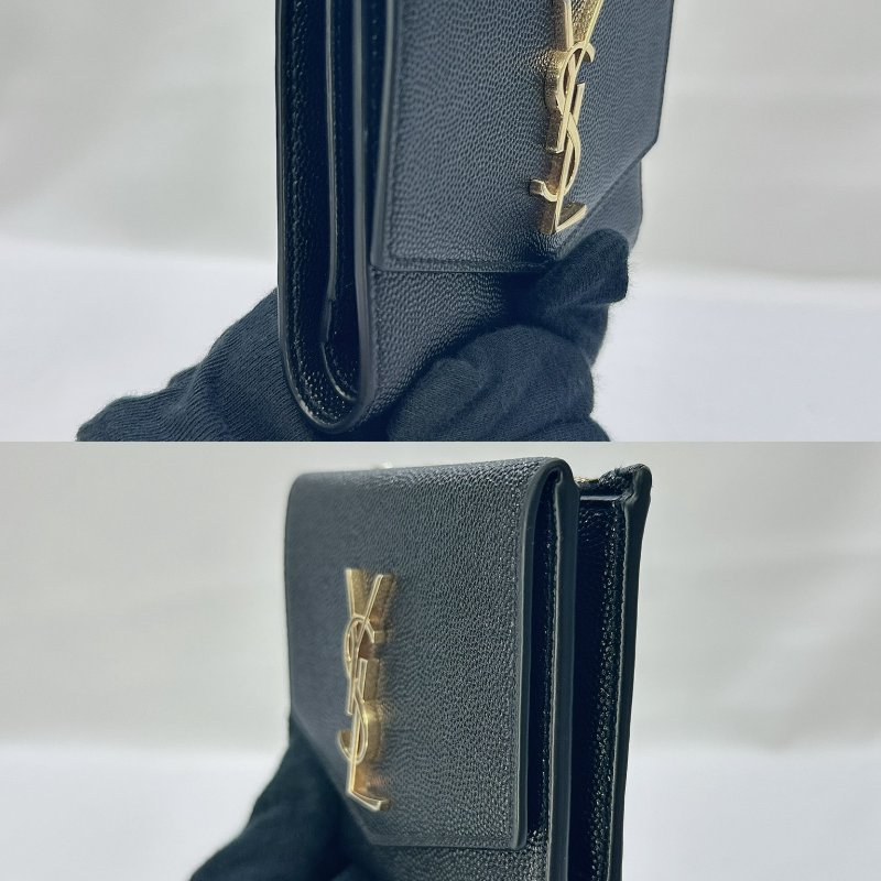 【YSL 黑金防刮牛皮三折短夾】-2
