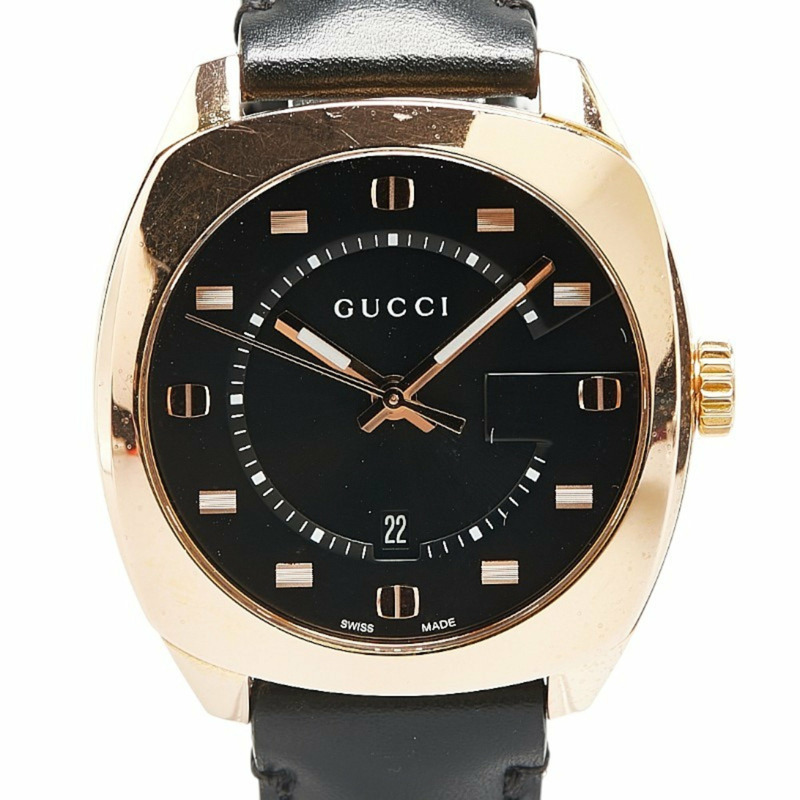 古馳 GG2570 手錶 YA142309 石英 黑色錶盤 不鏽鋼 皮革 男款 GUCCI-0