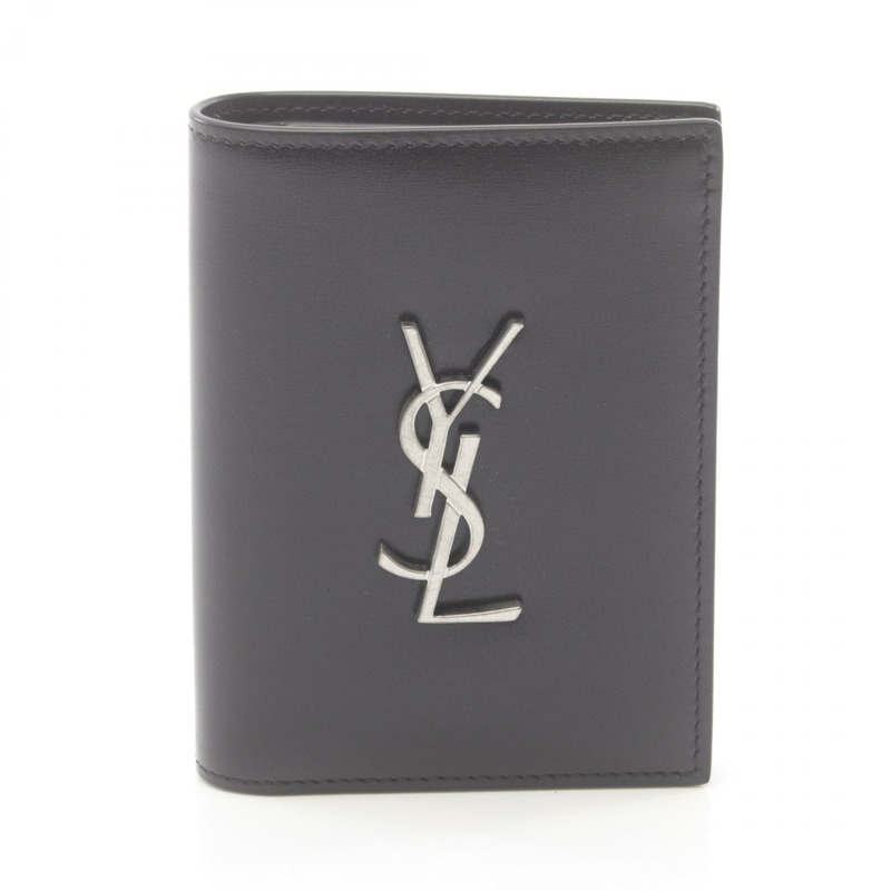 SAINT LAURENT Cassandra 雙折皮夾 6687350SX0E1000 皮革 黑色 全新 男式-0