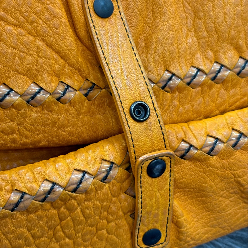 BOTTEGA VENETA BV 黃 皮革 編織 牛角包 肩背包 雙層包 彎月包-12