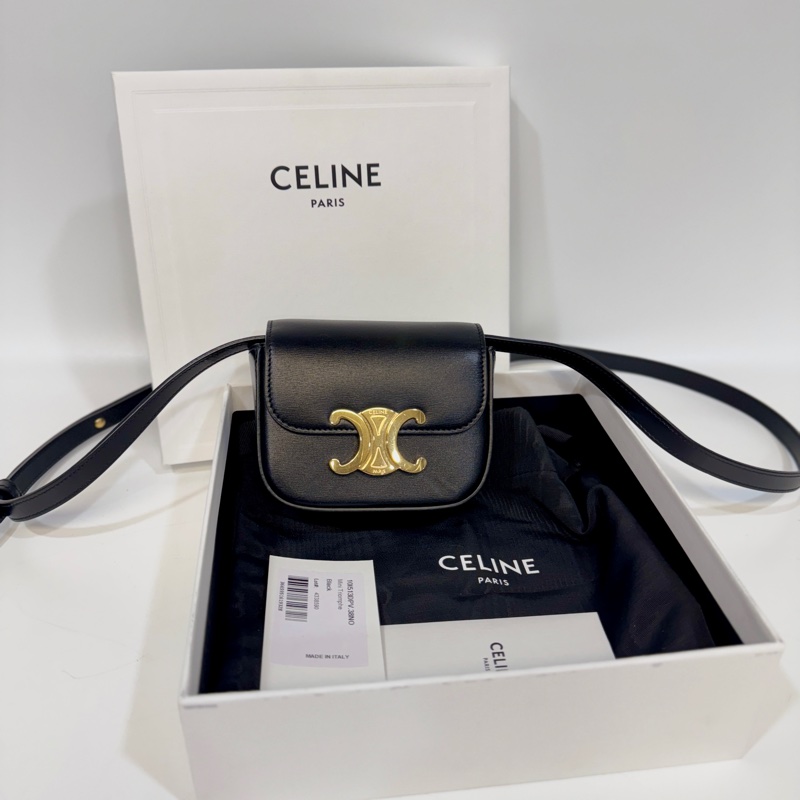 Celine黑金牛皮凱旋門Claude Mini 小廢包10I513DPV.38NO-0