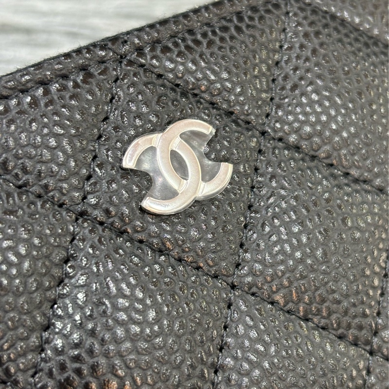 CHANEL AP0216 COCO 黑色荔枝皮銀釦 短夾 零錢包 名片夾 信用卡包-4