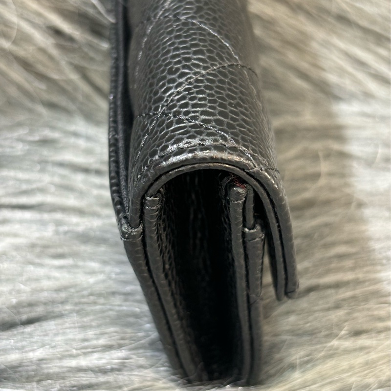 CHANEL AP0214 COCO 黑色荔枝皮銀釦 釦式 零錢包信用卡夾名片夾短夾皮夾-2