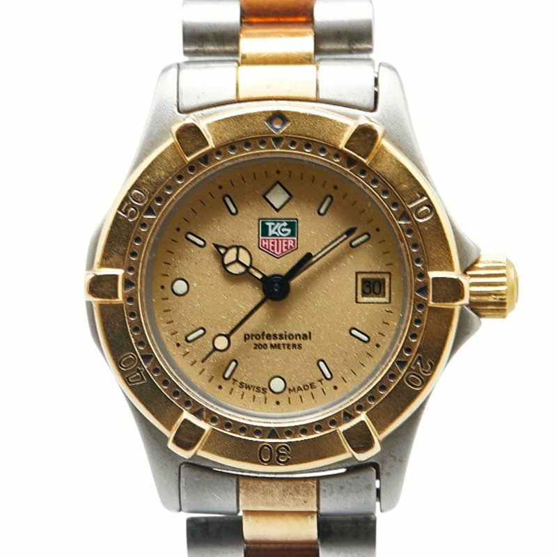 泰格豪雅 2000 腕錶 964.008-2 石英 金色錶盤 不鏽鋼 鍍層 女士腕錶 HEUER-0