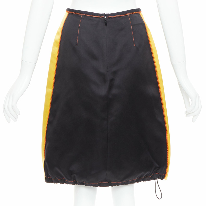 PRADA 2016 100% silk black yellow colorblocked drawstring hem skirt IT38 XS-4