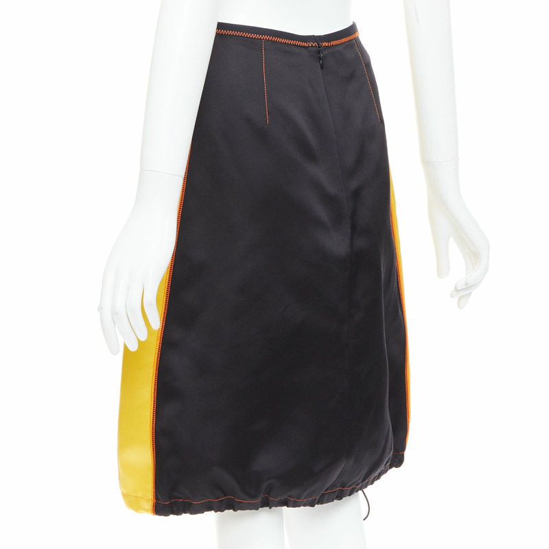 PRADA 2016 100% silk black yellow colorblocked drawstring hem skirt IT38 XS-5
