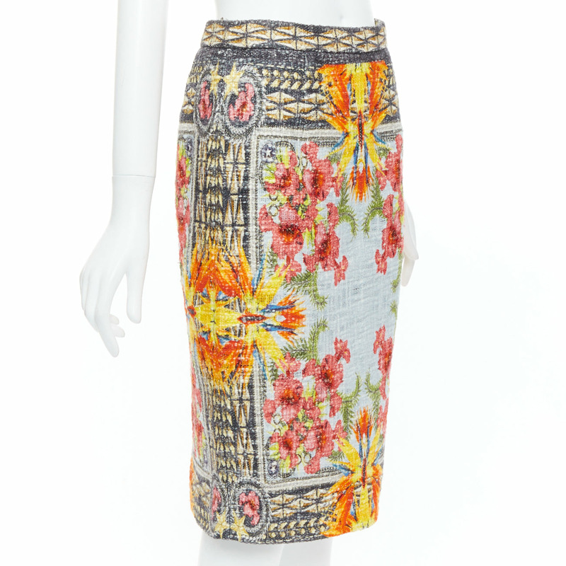 GIVENCHY Riccardo Tisci 2012 Birds of Paradise boucle tweed pencil skirt FR38 M-2