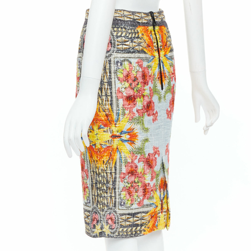GIVENCHY Riccardo Tisci 2012 Birds of Paradise boucle tweed pencil skirt FR38 M-5
