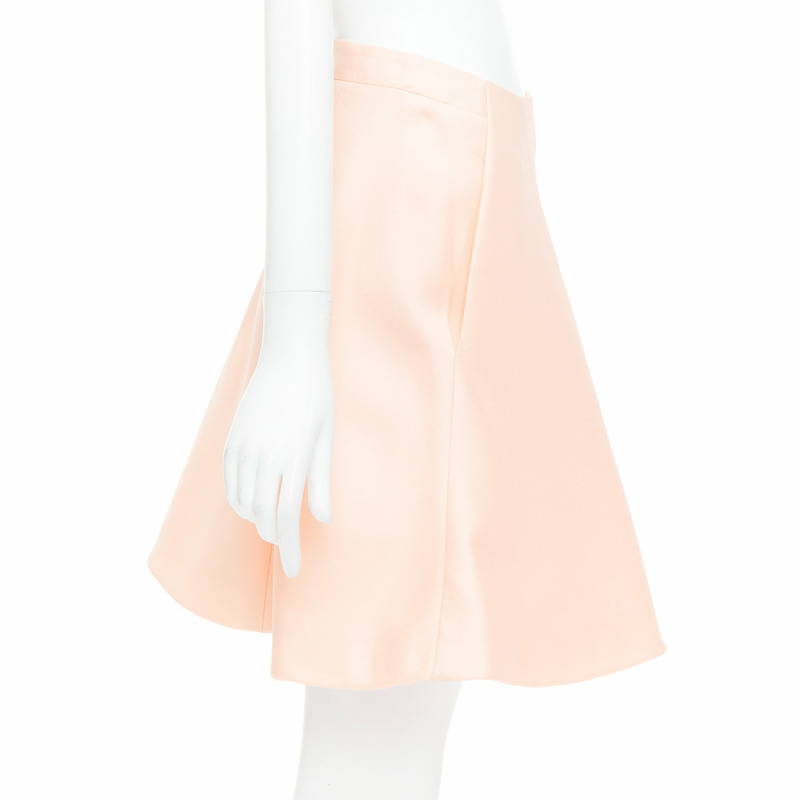 BALENCIAGA 2013 pink 100% silk crepe panelled Aline knee skirt FR38 M-3
