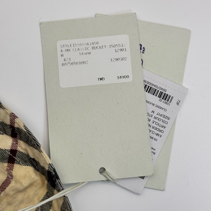 BURBERRY Vintage 米色紅黑白經典格紋棉質漁夫帽-9