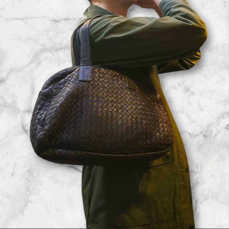 ‼️母親節狂降🫅‼️（原$15800）只到5/10⏰【8成新】㊣✨Bottega Veneta ✨寶緹嘉 BV 羊皮 咖啡色 編織 輕量 保齡球包 手提包 肩背包 托特包 /二手包/二手精品/保證正品🌳二手樹屋🌳-42