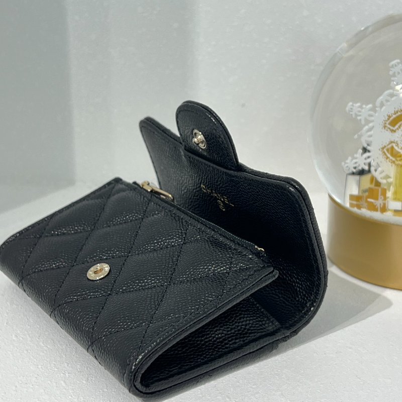CHANEL 粒面牛皮拉鍊夾層卡包 - 黑金-4
