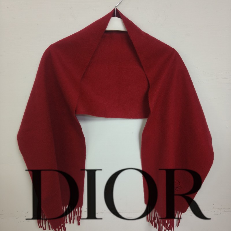 ‼️老娘最大🫅‼️通通降價再送好禮至5/11🎁【8成新】㊣✨Christian Dior✨迪奧 紅色 刺繡 喀什米爾 羊毛 保暖 圍巾 披肩/保證正品🌳二手樹屋🌳-0