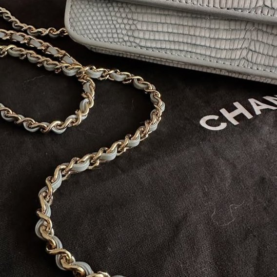 Chanel 絕版 水藍 特殊皮革 蜥蜴皮 WOC-18