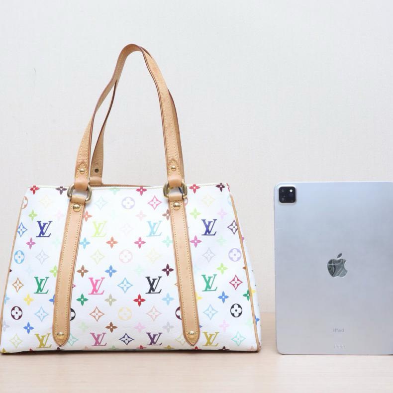 LOUIS VUITTON(路易威登) 中古 托特包 小號 白三彩 PVC 金扣 2006-2