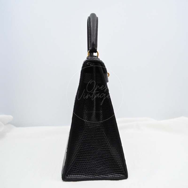 [Pre-owned] Hermes Black Lizard Kelly 28 Sellier GHW-1