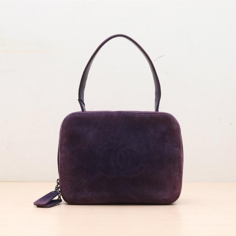 CHANEL(香奈兒) 中古 Plume 麂皮手提方盒 紫色 麂皮 5開 無-0