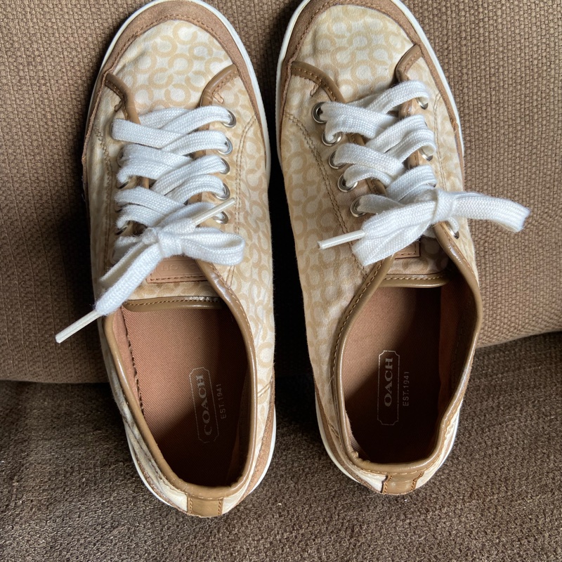 COACH Edith Lace Up Signature Sneakers Brown and Tan-尺寸7M-10