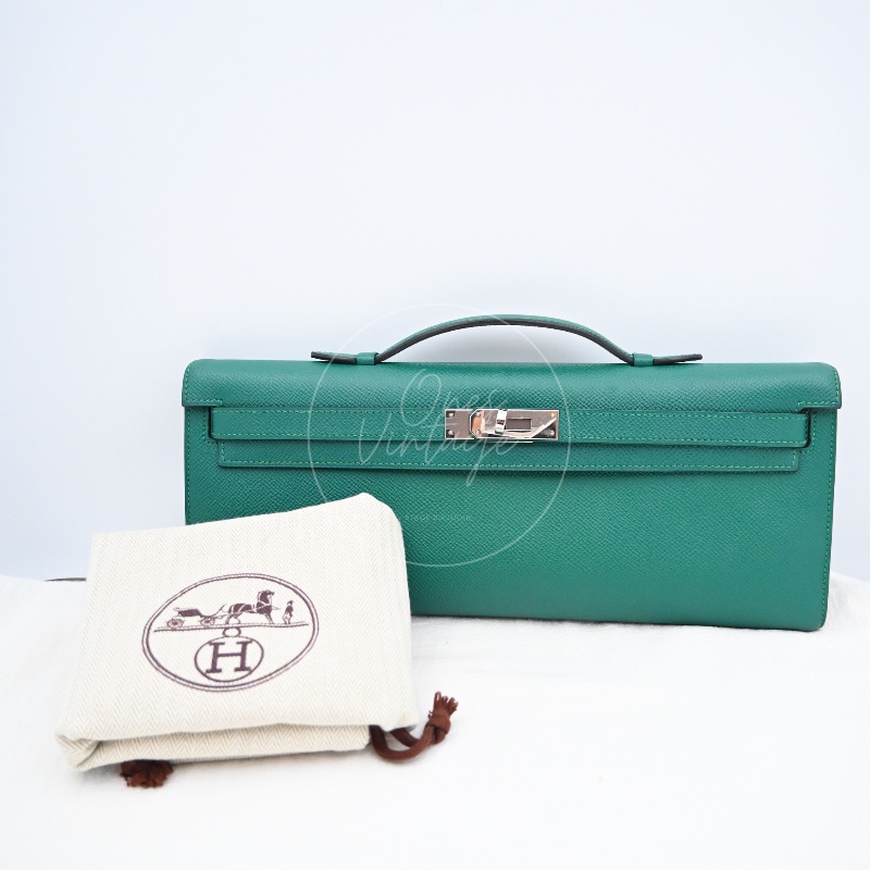 [Pre-owned] Hermes Malachite Epsom Kelly Cut Clutch-4
