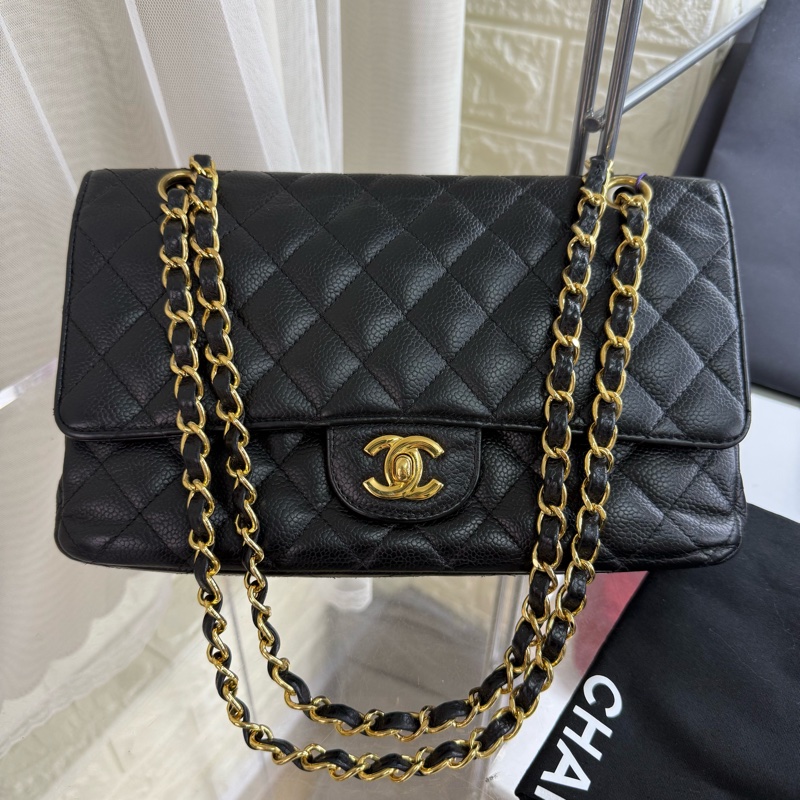 Chanel 香奈兒黑金菱格紋魚子醬cf 中號-0