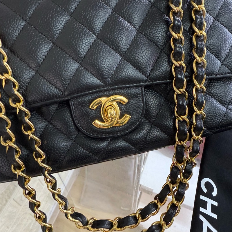 Chanel 香奈兒黑金菱格紋魚子醬cf 中號-1