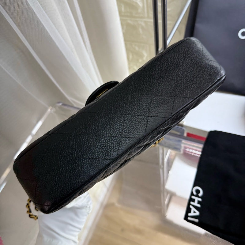 Chanel 香奈兒黑金菱格紋魚子醬cf 中號-7