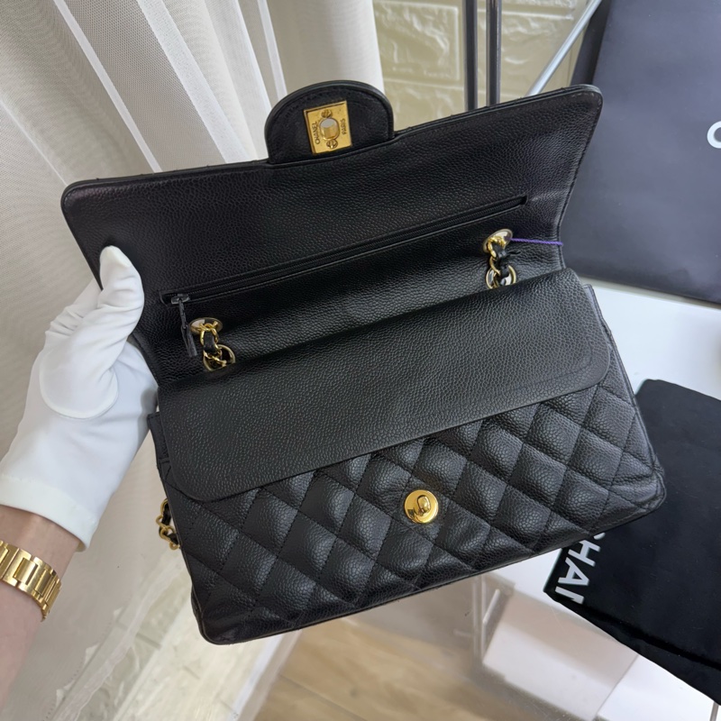 Chanel 香奈兒黑金菱格紋魚子醬cf 中號-9