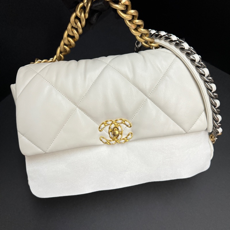(全新全配💝) Chanel 19 大型口蓋包30cm 白雪公主 手提+斜背包-3