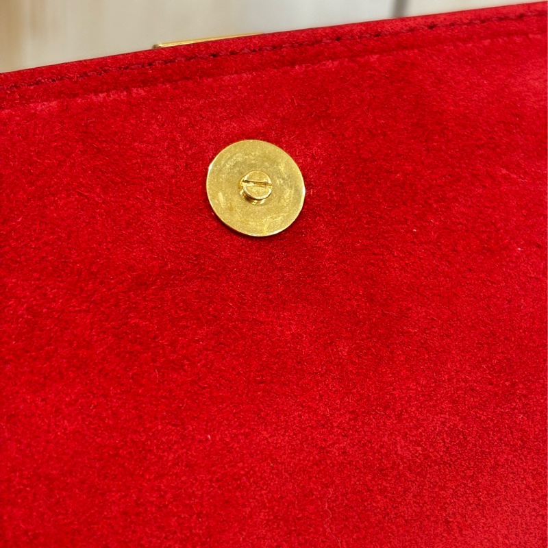 YSL 311213 紅色 牛皮 Y 金釦 Logo 手拿包 信封包 化妝包 晚宴包 腋下包-12