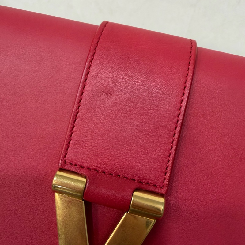 YSL 311213 紅色 牛皮 Y 金釦 Logo 手拿包 信封包 化妝包 晚宴包 腋下包-21