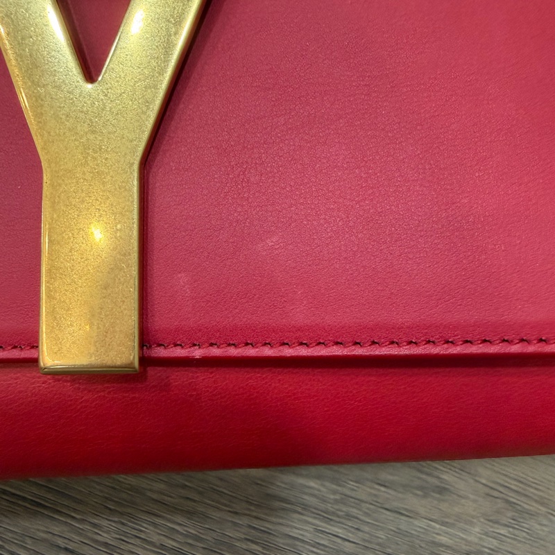 YSL 311213 紅色 牛皮 Y 金釦 Logo 手拿包 信封包 化妝包 晚宴包 腋下包-23