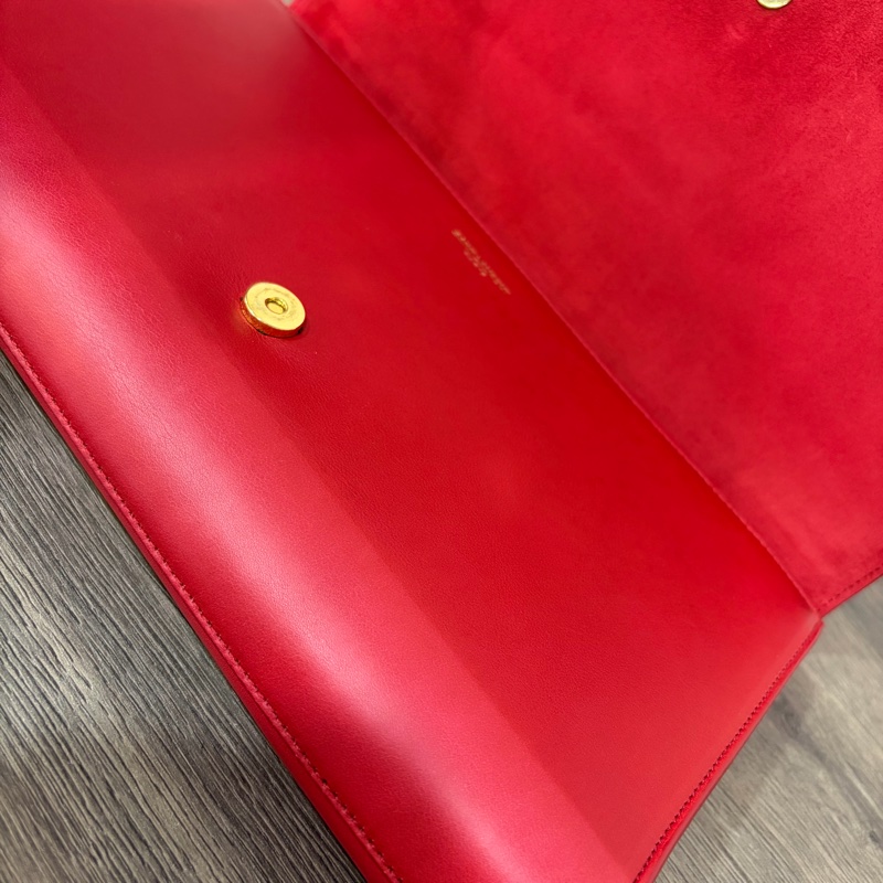 YSL 311213 紅色 牛皮 Y 金釦 Logo 手拿包 信封包 化妝包 晚宴包 腋下包-26