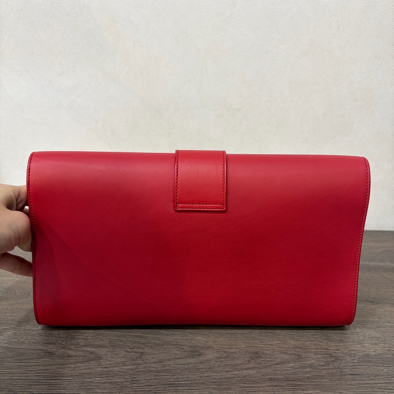 YSL 311213 紅色 牛皮 Y 金釦 Logo 手拿包 信封包 化妝包 晚宴包 腋下包-27