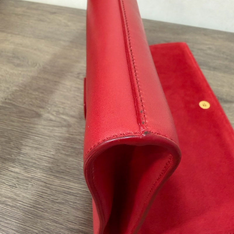 YSL 311213 紅色 牛皮 Y 金釦 Logo 手拿包 信封包 化妝包 晚宴包 腋下包-32