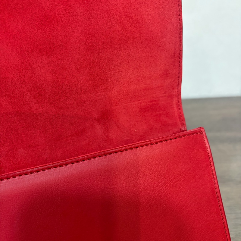 YSL 311213 紅色 牛皮 Y 金釦 Logo 手拿包 信封包 化妝包 晚宴包 腋下包-41