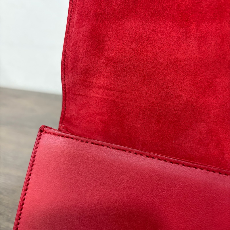YSL 311213 紅色 牛皮 Y 金釦 Logo 手拿包 信封包 化妝包 晚宴包 腋下包-42
