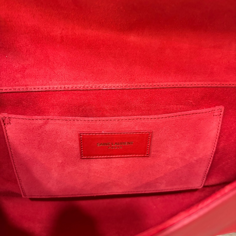 YSL 311213 紅色 牛皮 Y 金釦 Logo 手拿包 信封包 化妝包 晚宴包 腋下包-45