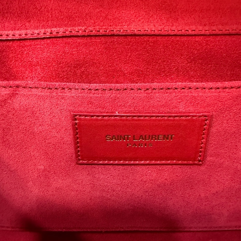 YSL 311213 紅色 牛皮 Y 金釦 Logo 手拿包 信封包 化妝包 晚宴包 腋下包-46
