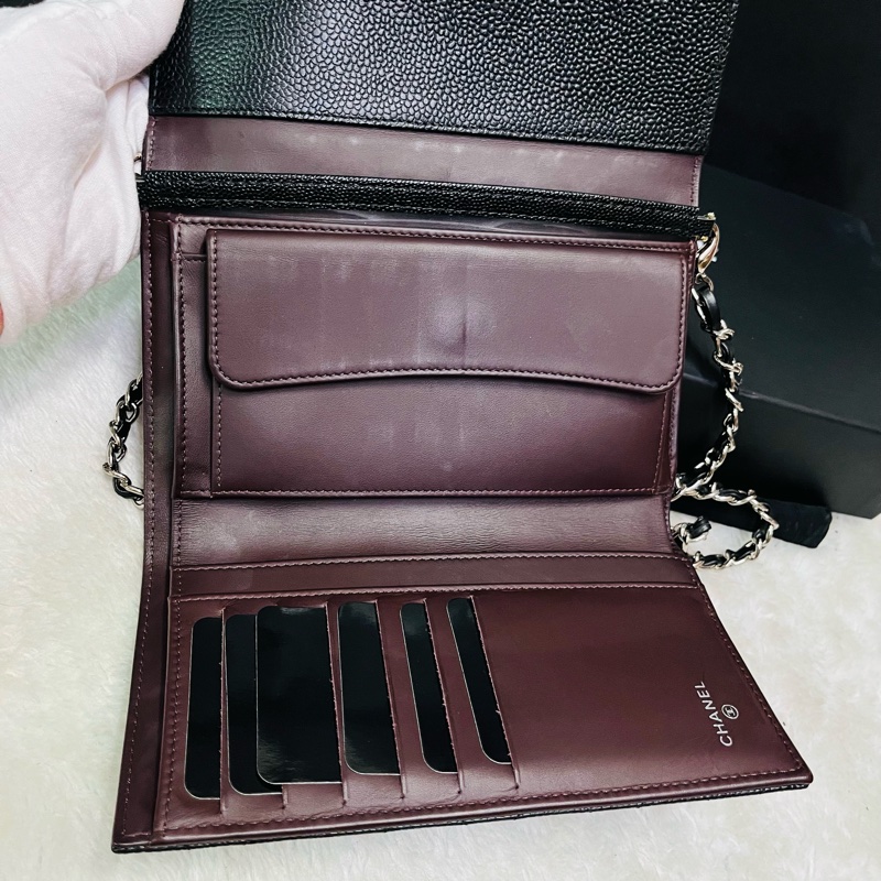 CHANEL 香奈兒銀色 CC LOGO粒紋小牛皮拉鍊經典長夾(黑色)-17