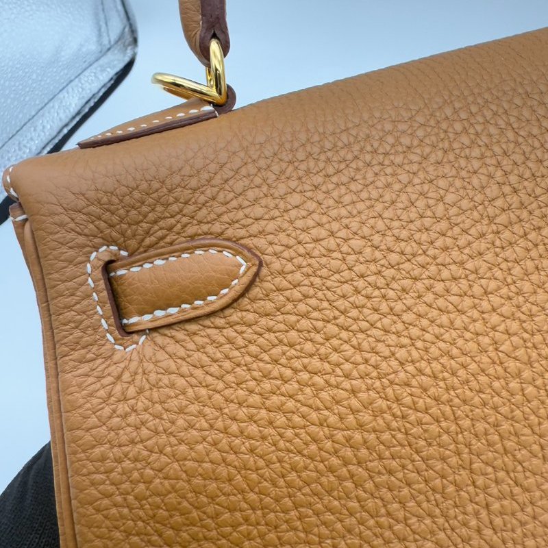 HERMES Kelly 25 內縫 Togo皮革 金棕色 金扣 手提肩背兩用 B刻-8
