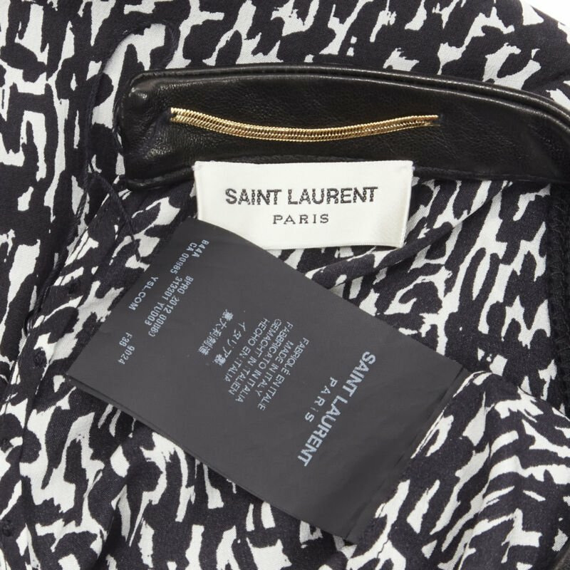 SAINT LAURENT Hedi Slimane 2012 black pleated leather bib silk blouse FR38 S-8
