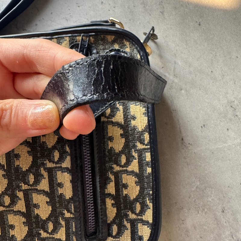 中古 Christian Dior Oblique Clutch 緹花 深藍 手拿包 腋下包 斜背包 男女適用-9