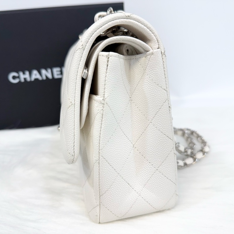 Chanel白色銀釦荔枝皮coco25cm/A01112-14