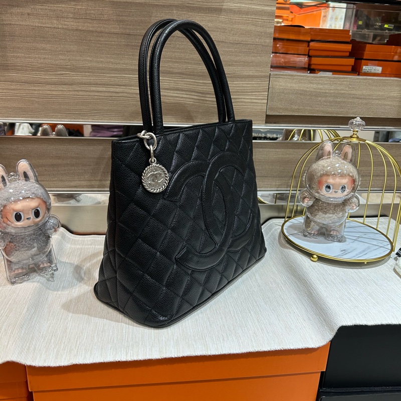 Chanel 黑銀 荔枝牛皮希爾頓包 手提包-2
