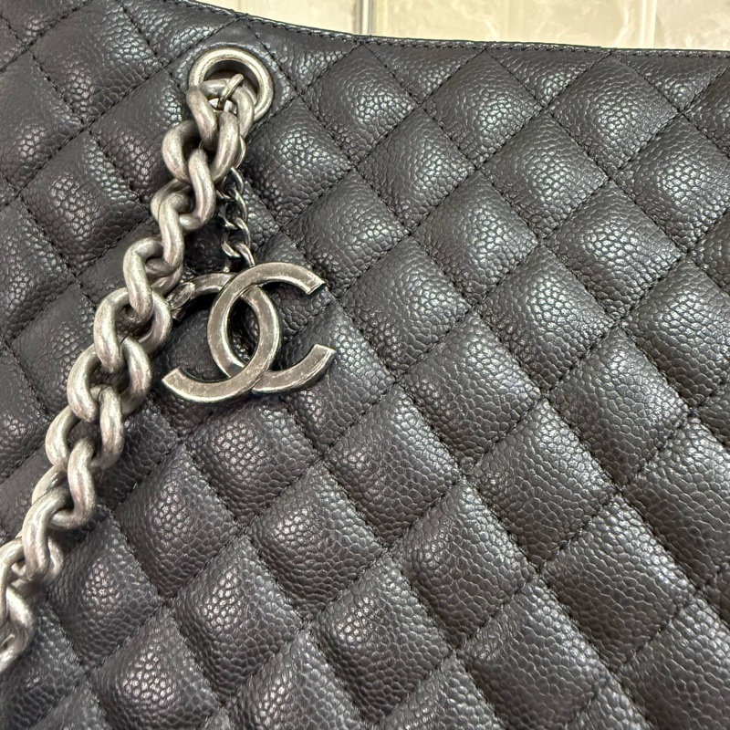 Chanel 香奈兒黑銀荔枝紋菱格紋托特包帶卡-4